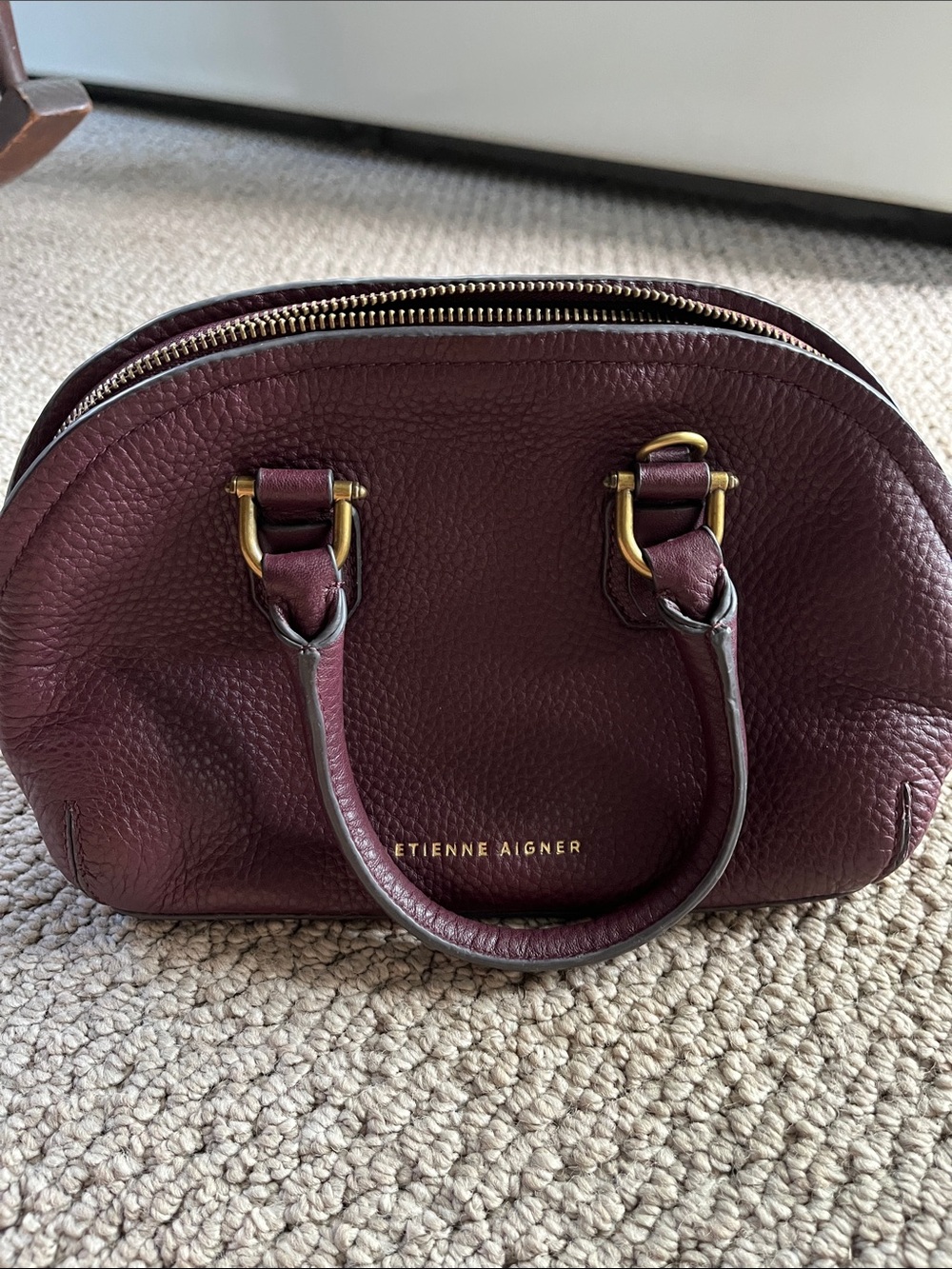 Etienne Aigner Burgundy Pebbled Leather Dome Satchel